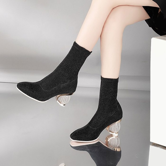 Autumn New Fashion Ankle Boots Women Boots Female Crystal heel women's boots Botas Mujer 2020 spring Round head sexy girl boots