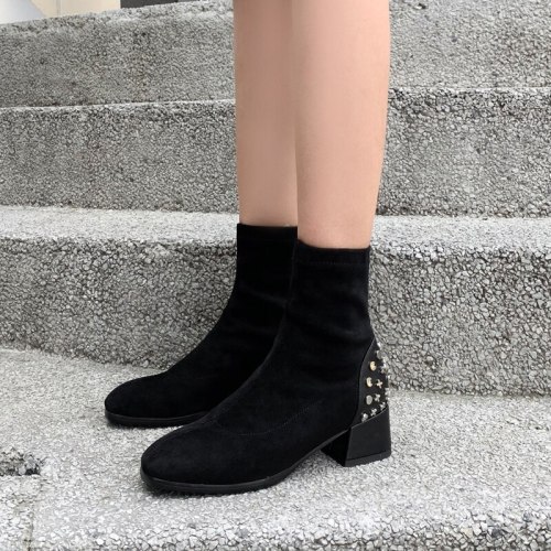 Quality Suede Leather Ankle Boots For Women Comfy Low Heels Black Sock Boots Women's Shoes Autumn Slim Short Boots Shoes Woman