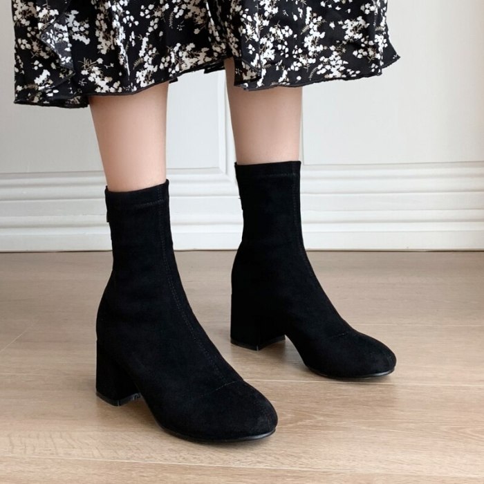 Women Boots Fashion Simple Ankle Boots Women Square Heel Zipper Short Boots Ladies Round Toe Autumn Winter Shoes Black 40 41 42