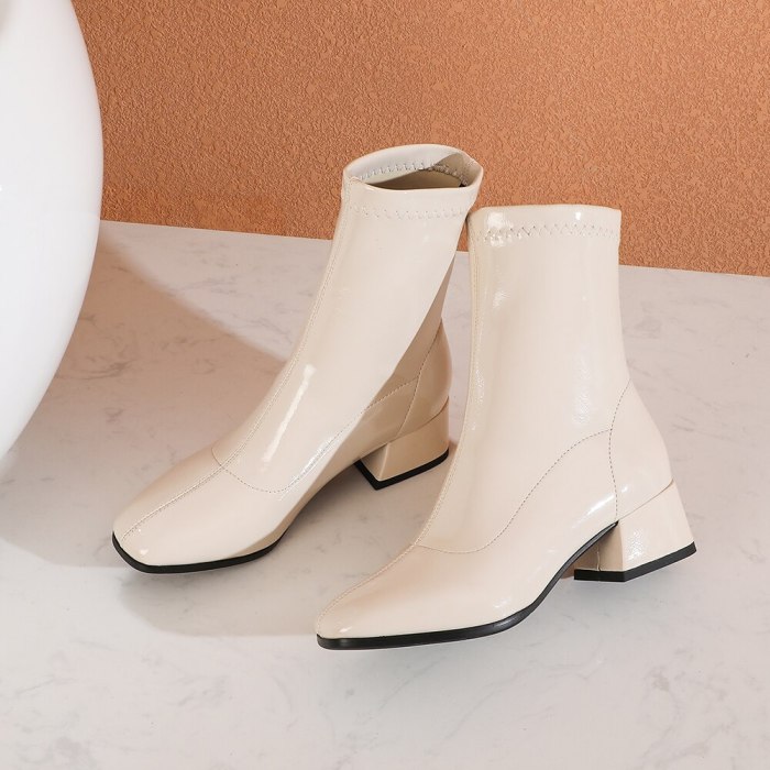2020 Women Boots Autumn New Black White Ankle Boots Fashion Square Toe Ankle Boots Comfortable Low Heel Ladies Shoes boots Beige