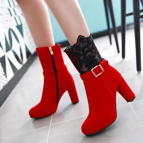 Fashion Winter Lace Pure Color High-Heeled Women Ankle Boots Party Shoes women Platform Keep Warm genuine leather Snow boots