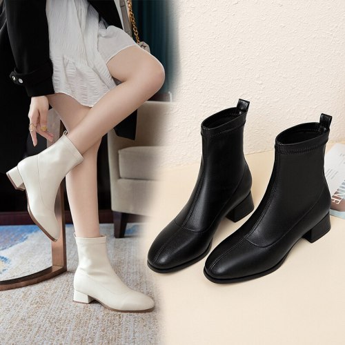 Ankle Boots Zapatos De Mujer Woman Shoes High Heels Sexy  Women Shoes 2020 Boots Women Leather Boots Women PU  Square heel 34-43