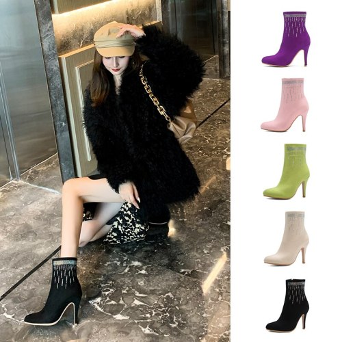 New Women Ankle Boots Women Pointed Toe High Heels Boots Sexy Stiletto Pumps Black Red Pink Bootie Woman Shoes 32 33 37 38 41 42