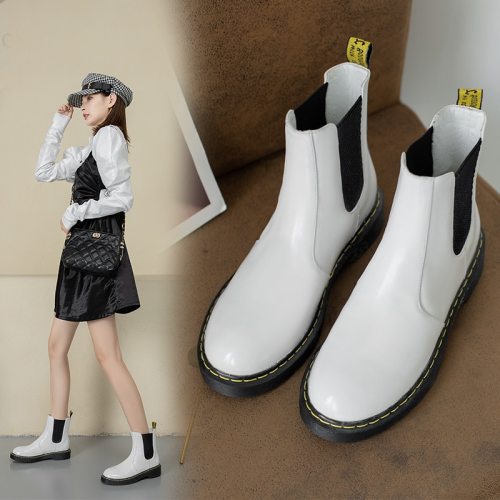 Waterproof PU Leather Platform Ankle Boots Women Fashion Zip Boot Casual Flat Heels Winter White Shoes Woman 36 37 38 39 40 41