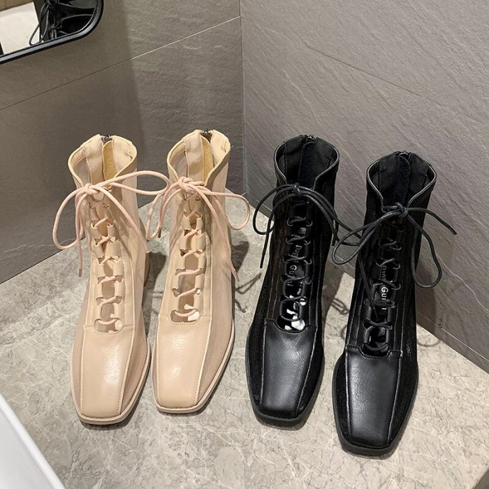 2020 New summer boots women Ankle Botas Breathable Mesh Ladies Booties Spring and Autumn Round Head Women's Boots Black 35-39