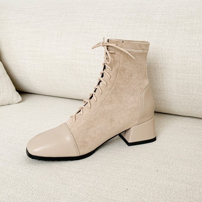 2020 Women Ankle Boots Elegant Office Lady Autumn Winter Shoes Woman Cross-Tied Thick Heels Zip Boots