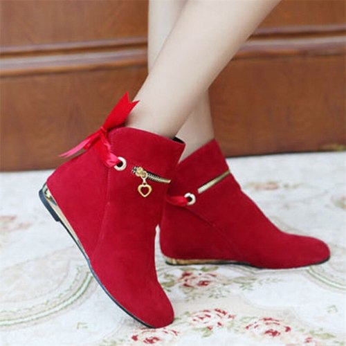 Sweet Bow Ankle Boots Women Faux Suede Boots Short Boots Fashion round toe solid ankle boots Woman Plus Size 35-43