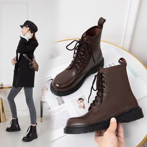 Lace Up Motorcycle Boots Women New 2020 Autumn Winter Warm Women's Ankle Boots Casual Flats Shoes Woman Large Size 35 36 37 38