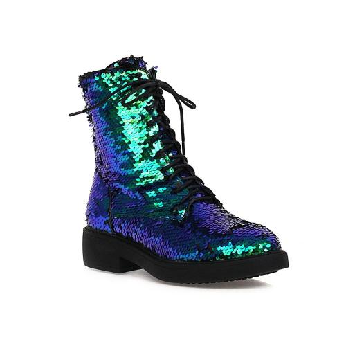 Women's Boots Autumn And Winter New Round head zipper Discoloration Sequin Short tube Women's shoes plus size 33-43