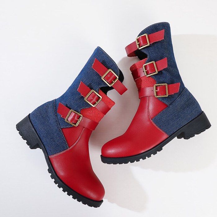 2020 New Buckle Winter Motorcycle Boots Women British Style Ankle Boots Gothic Punk Low Heel ankle Boot Women Shoe Plus Size 43