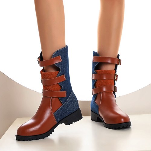 2020 New Buckle Winter Motorcycle Boots Women British Style Ankle Boots Gothic Punk Low Heel ankle Boot Women Shoe Plus Size 43