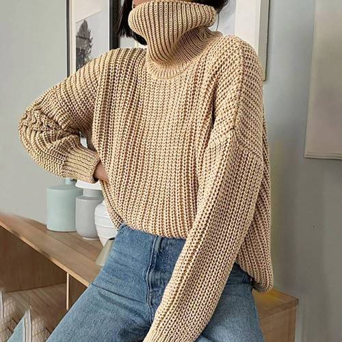 Women Knitted Turtleneck Sweater Long Oversized Sweaters Women Solid Cashmere Pullovers Autumn Winter Korean Knit Tops Dropship