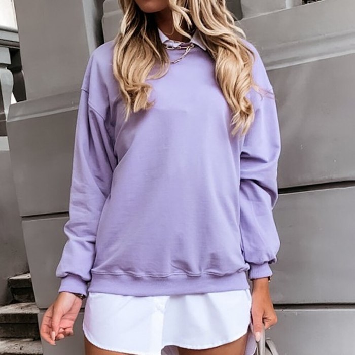 Women Solid Simple Casual Sweatshirt New Long Sleeve O-neck Plus Size Hoodies Tops Female Autumn Winter Streetwear Clothes