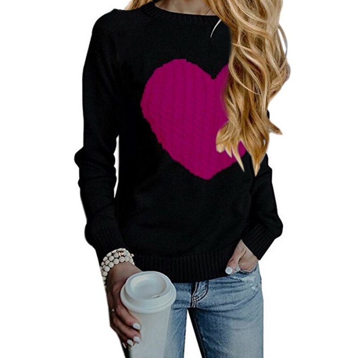 Autumn Women's Sweater Casual Street Clothes Moderate Knitting Pullover Lady Sweater Plus Size Hiver Heart Pattern Long Sleeve