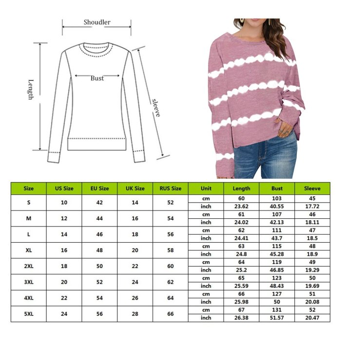 Tie-Dye Print Striped Women T Shirt Casual Long Sleeve O-Neck Tee Tops S-5XL Plus Size Autumn Tshirt 2020 New Fashion Clothing