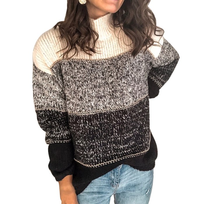 Sweaters Women Winter 2020 Knitted Clothes Fashion Women Patchwork Knit Warm Sweater Female Loose Casual Large Size Clothes Drop