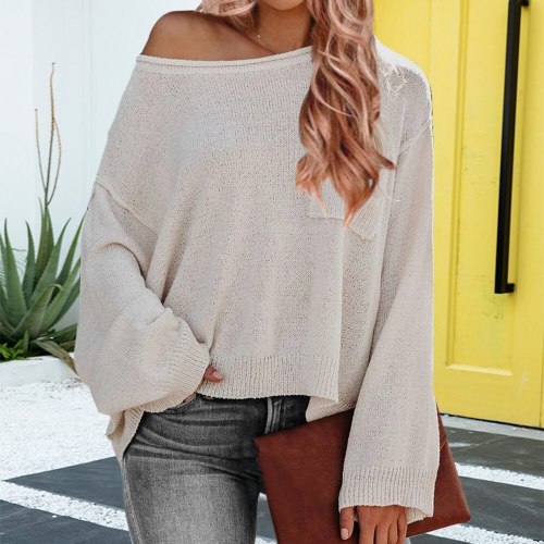 Women Sweater Autume Sexy Knitted Tops Jumper Big Loose Sweater Casual Long Batwing Sleeve O-neck Pullovers Red Sweaters