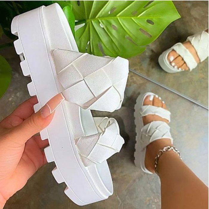 Summer Slippers Weaving Women Slippers Wedges Height Increasing Solid Slides Outdoor Beach Sandals Female 2021 Zapatillas Mujer
