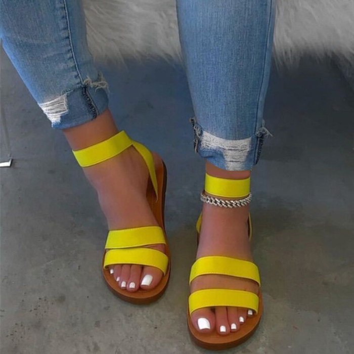 Candy Color Sandals Women Ankle Strap Stretch Fabric Flats Shoes Slip On Summer Female Sandals Plus Size 43 Sandalias Mujer 2021