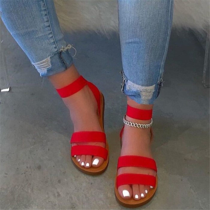 Candy Color Sandals Women Ankle Strap Stretch Fabric Flats Shoes Slip On Summer Female Sandals Plus Size 43 Sandalias Mujer 2021