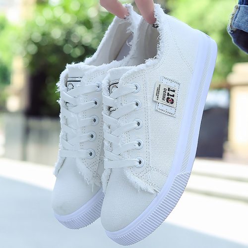 Canvas shoes woman 2021 new arrival Lace-up Spring/autumn Sneakers for girls Fashion Denim solid Blue/White casual shoes Tennis