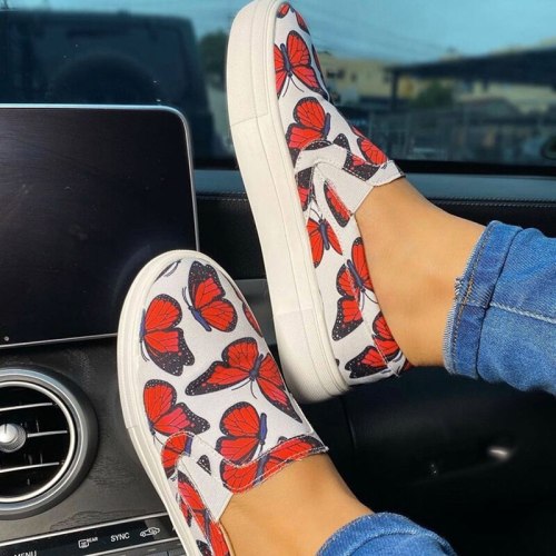 women's shoes 2021 ethnic woman canvas shoes big size 43 Colorful butterfly slip-on lady casual shoes with flat