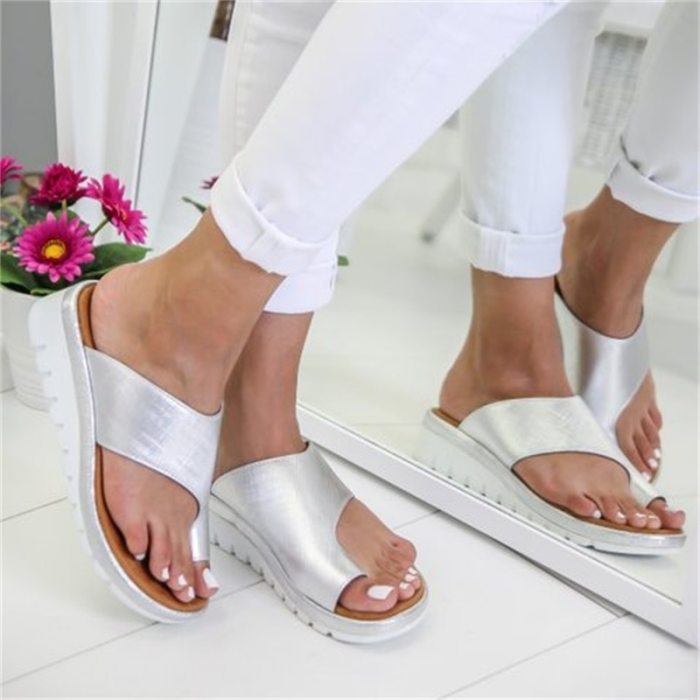 Summer Women's Slippers Solid Flat Sole Casual Comfortable Big Toe Foot Ladies Beach Sandals Platform Orthopedic Shoes