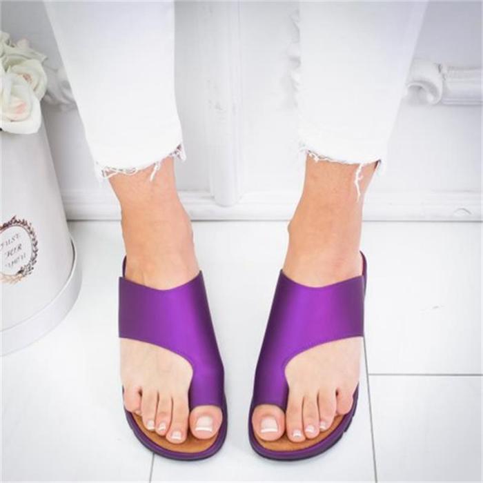 Summer Women's Slippers Solid Flat Sole Casual Comfortable Big Toe Foot Ladies Beach Sandals Platform Orthopedic Shoes