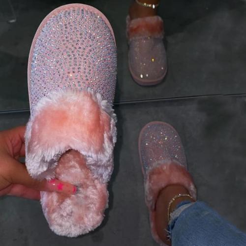 Women Slippers 2020 New Faux Fur Warm House Slippers Fashion Women's Slippers Winter Indoor Crystal Flat Home Slippers Plus Size