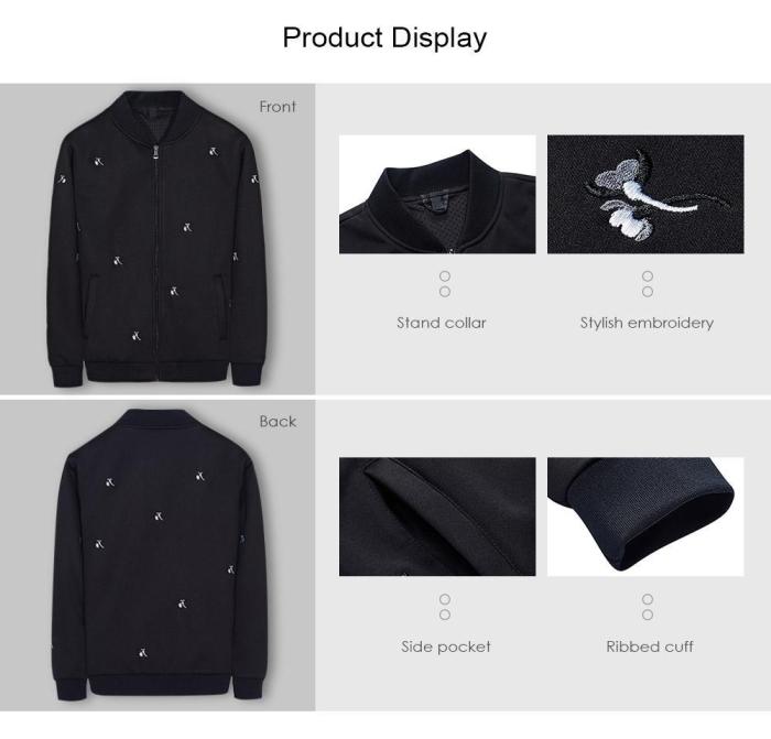 Ribbed Cuffs Embroidery Jacket Coats Long Sleeve for Man Fall 4095