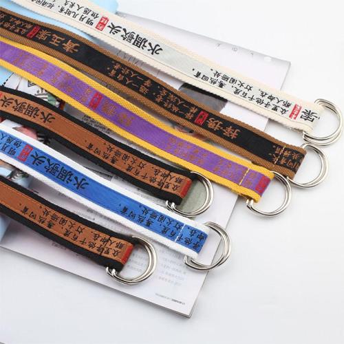 Fashion Canvas Belt For Men Women Jeans Harajuku Chinese Characters Personality Double Ring Buckle Belt white Waistband Z30