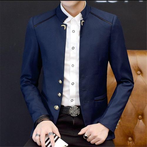 Blazer Men 2020 Spring and Autumn Fashion Casual Men Solid Color Stand Collar Large Business Casual Slim Mens Blazer Jacket