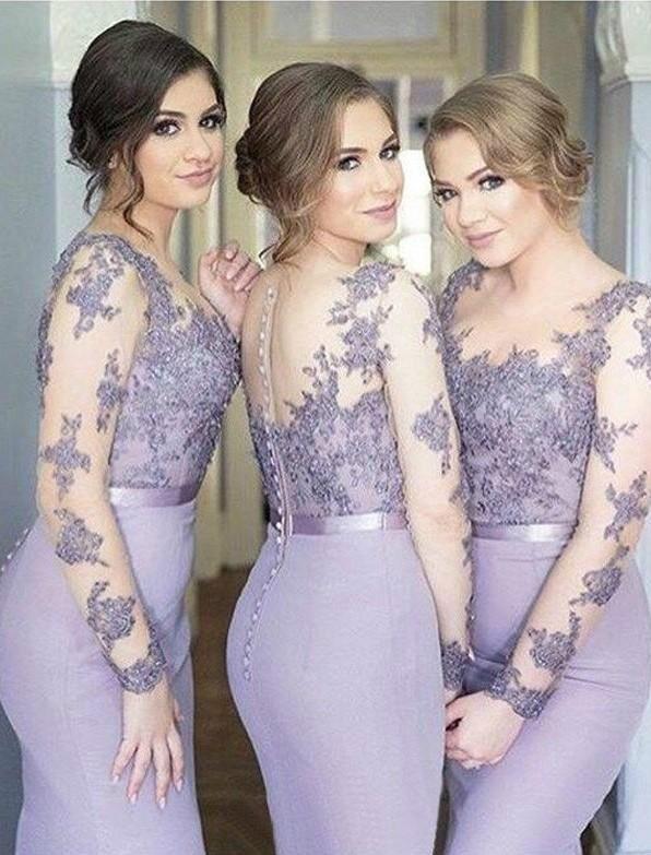 Lace Appliquce Illusion Bridesmaid Dresses Long Mermaid Formal Wedding Bridesmaid with Sleeve Wedding Guest Dress Plus Size