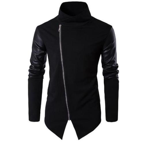 Fashion Youth Slim Leather Zipper Front Long Sleeve Men Outerwear