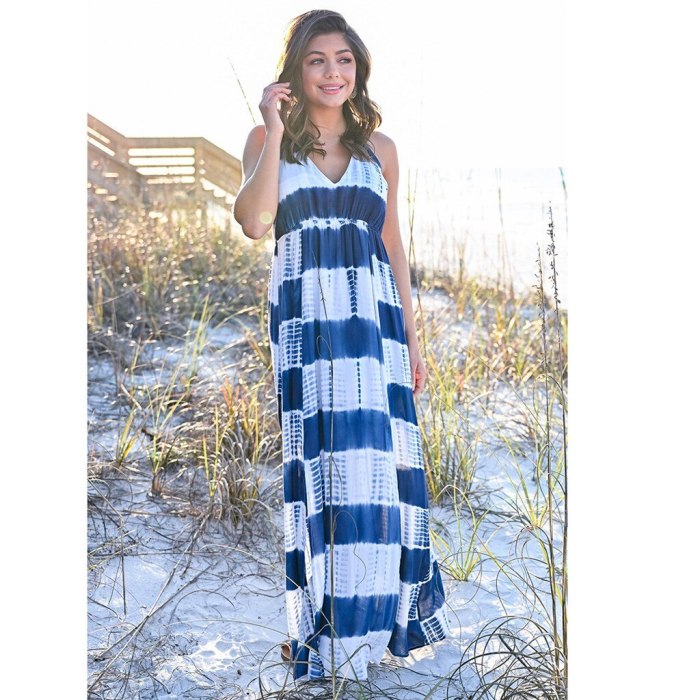 New Fashion Casual Party Daily Loose V-Neck Spaghetti Strap Stripe Patchwork Sleeveless Long Maxi Dresses