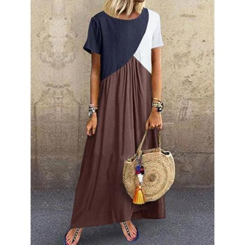 Casual Plus Size Stitching Color Maxi Dress