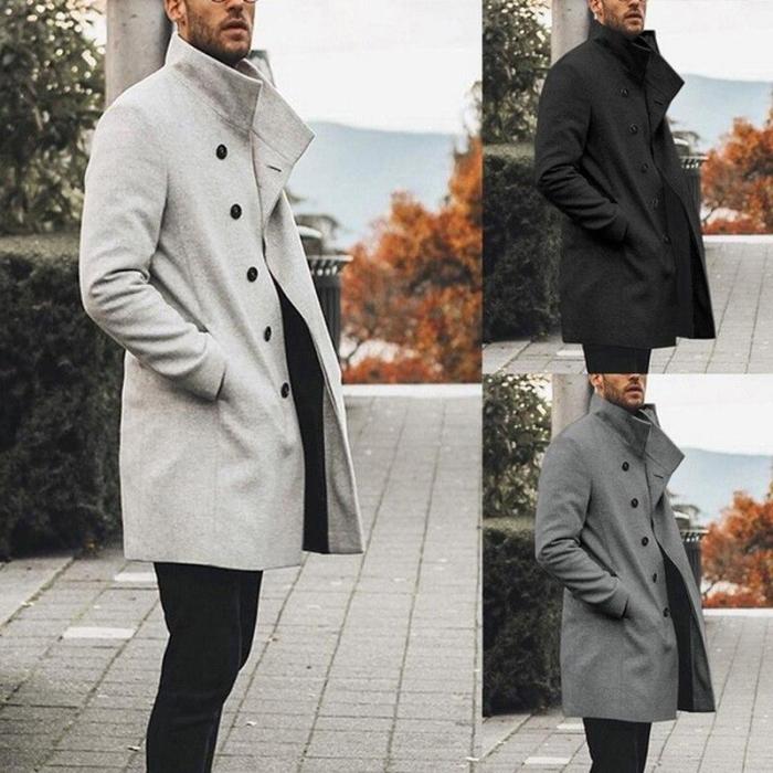 Oeak Autumn Mens Brand Treanch Coats Stand Fashion Long Jacket Overcoat Casual Solid Slim Pocket Coats Black White Outwear 2020