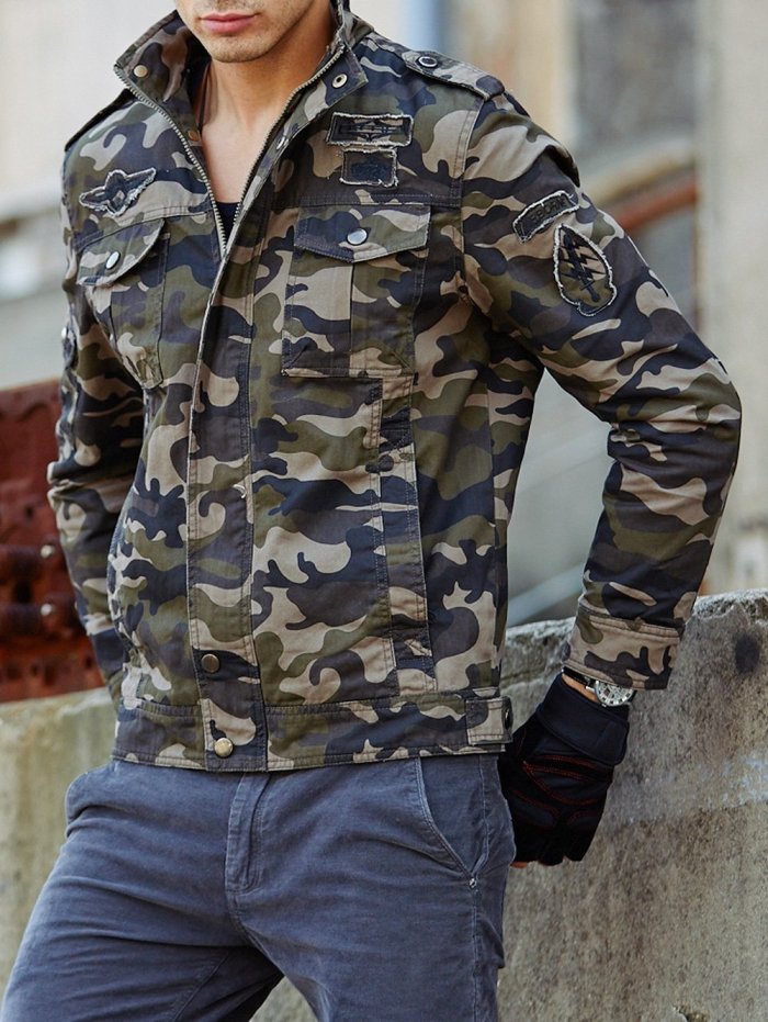 Men's Appliques Camouflage Printed Out Door Sports Jacket