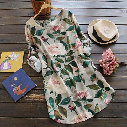 2020 New Spring Summer Women Loose Floral Print Dress Ladies Mini Dress Summer Casual Party Dresses Long Sleeve Dress Plus Size