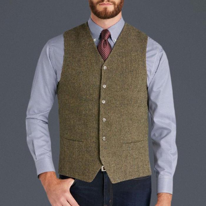 Men's Casual Solid Single Breasted Slim Vest