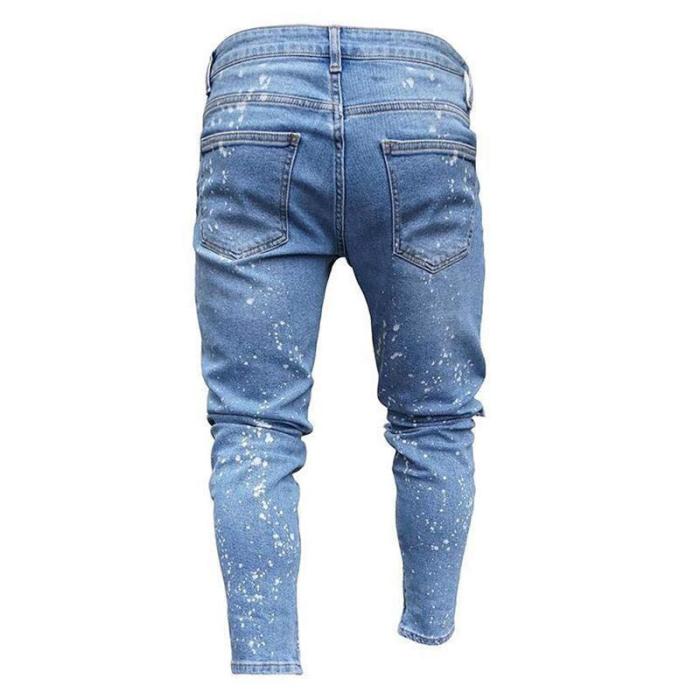 Splash Zipper Ripped Holes Jeans