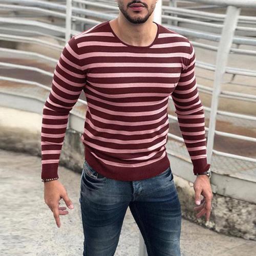 Fashion Round Collar Stripe Slim Knit Shirt