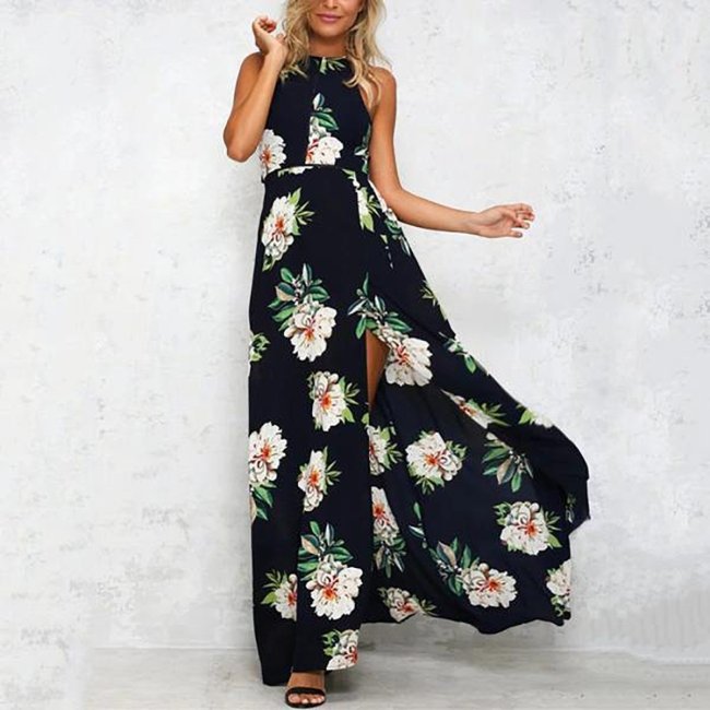 Sexy Elegant Floral Print Sleeveless Maxi Dress