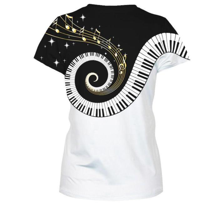 Music Piano Digital Print Short Sleeve T-shirt