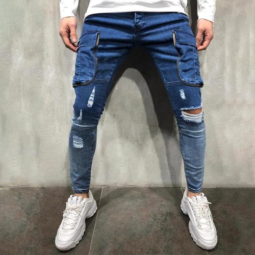 Gradient Dual Pockets Ripped Holes Jeans