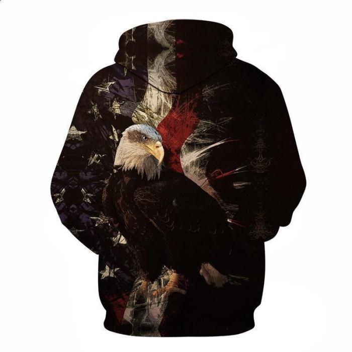 Fashion Loose Eagle Floral Printed Hoodie With Hat