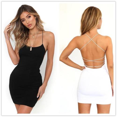 Black White Satin Spaghetti Strap Party Dress Women Sexy Backless Bodycon Summer Dress Fashion Pleated Bandage Mini Dresses drop