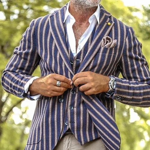 Mens Fashion Retro Striped Blazer