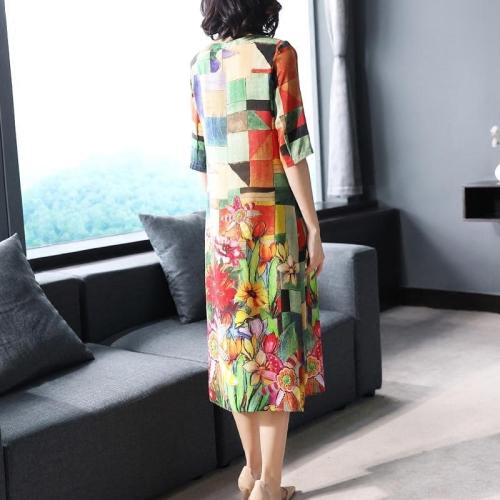 Imitate Real Silk Dress 2020 New Summer Fashion Vintage Women Dress Lady's Loose Print Casual Clothes Lady's Evening Party Dress