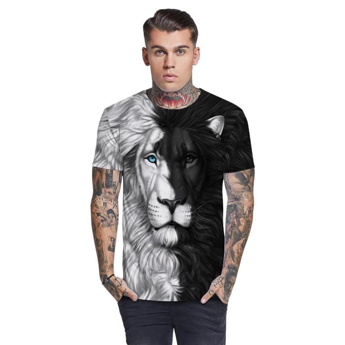 3D Lion Printed Funny Men T-shirt Loose Casual Novelty Short Sleeve Tees Top
